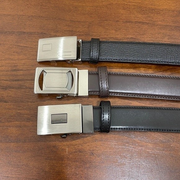 Set of 3 - NWOT - Men’s Leather Belts - Size 42 - Black, Black Embossed, Brown - Picture 5 of 9